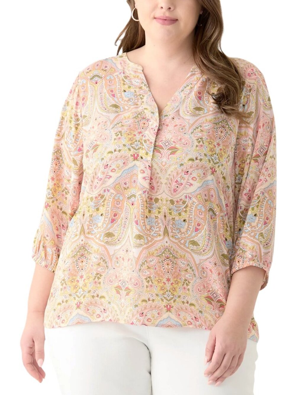 TAHARI 3/4 Sleeve Split Neck Blouse. Plus Size 2X